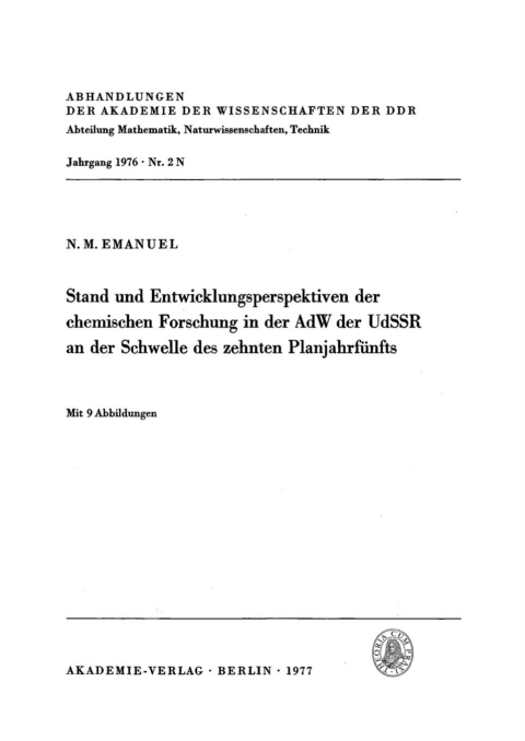Cover image for book Stand und Entwicklungsperspektiven der chemischen Forschung in der AdW der UdSSR an der Schwelle des zehnten Planjahrfünfts