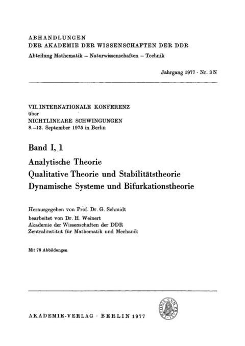 Cover image for book 7. Internationale Konferenz über Nichtlineare Schwingungen, 8.–13. September 1975 in Berlin