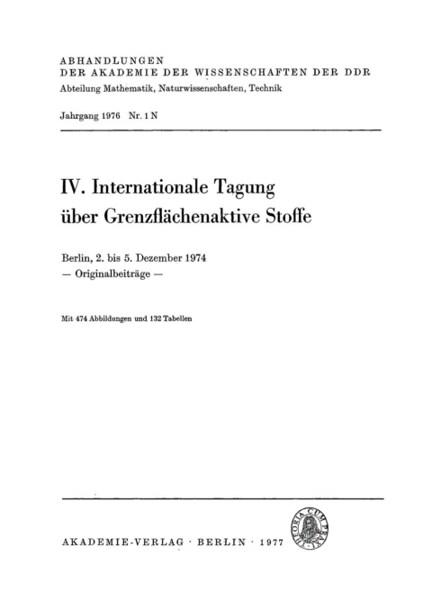 Cover image for book IV. Internationale Tagung über Grenzflächenaktive Stoffe