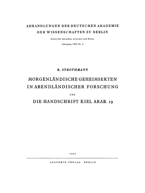 Cover image for book Morgenländische Geheimsekten in abendländischer Forschung und die Handschrift Kiel Arab. 19