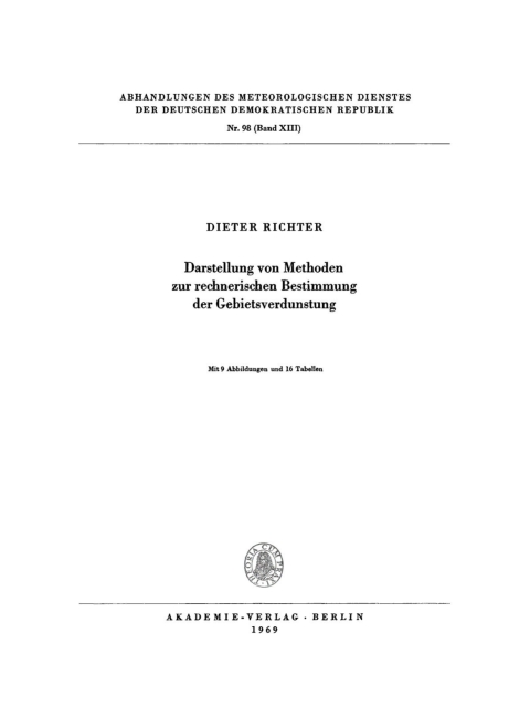 Cover image for book Darstellung von Methoden zur rechnerischen Bestimmung der Gebietsverdunstung