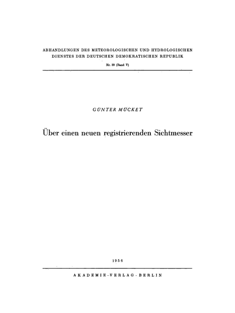 Cover image for book Über einen neuen registrierenden Sichtmesser
