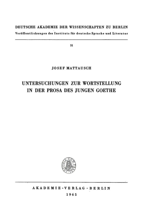 Cover image for book Untersuchungen zur Wortstellung in der Prosa des Jungen Goethe