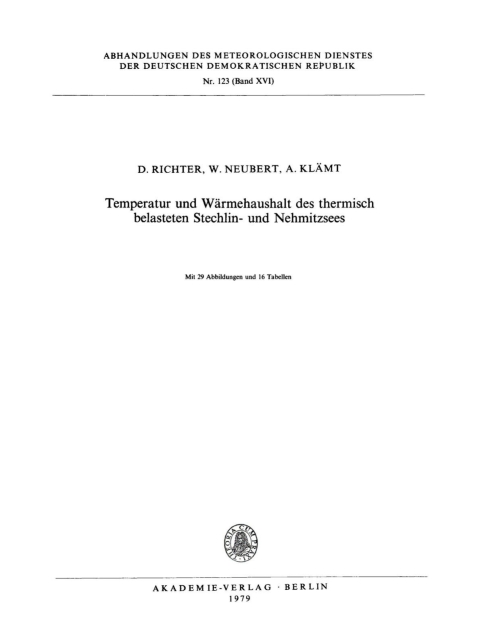 Cover image for book Temperatur und Wärmehaushalt des thermisch belasteten Stechlin- und Nehmitzsees