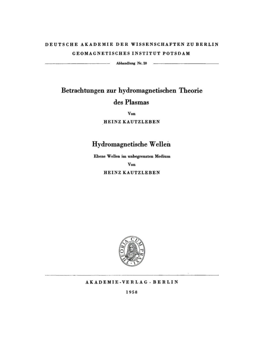 Page Fidelity Betrachtungen zur hydromagnetischen Theorie des Plasmas; $132.30