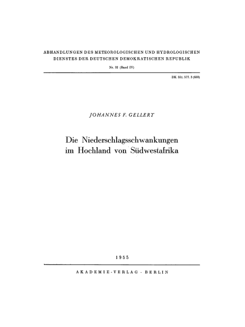 Cover image for book Die Niederschlagsschwankungen im Hochland von Südwestafrika