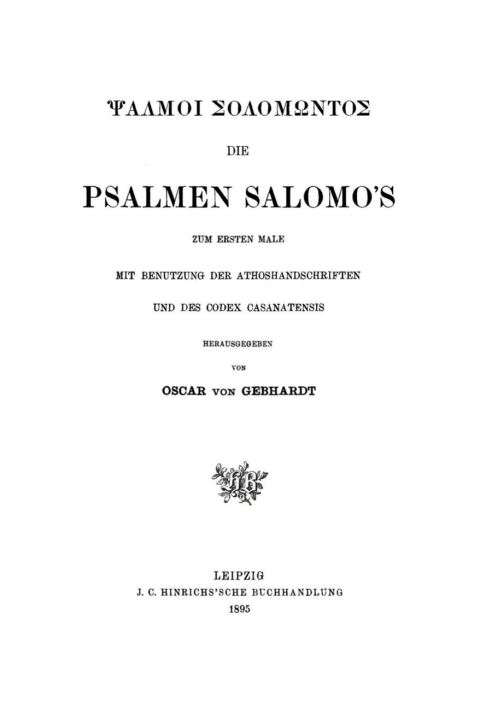 Cover image for book Psalmoi Solomōntos / Die Psalmen Salomo’s