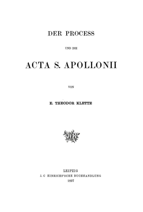 Cover image for book Der Process und die Acta S. Apollonii