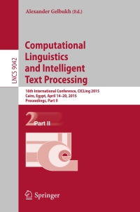 Cover image: Computational Linguistics and Intelligent Text Processing 9783319181165