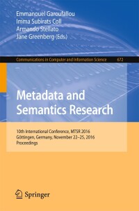 Cover image: Metadata and Semantics Research 9783319491561
