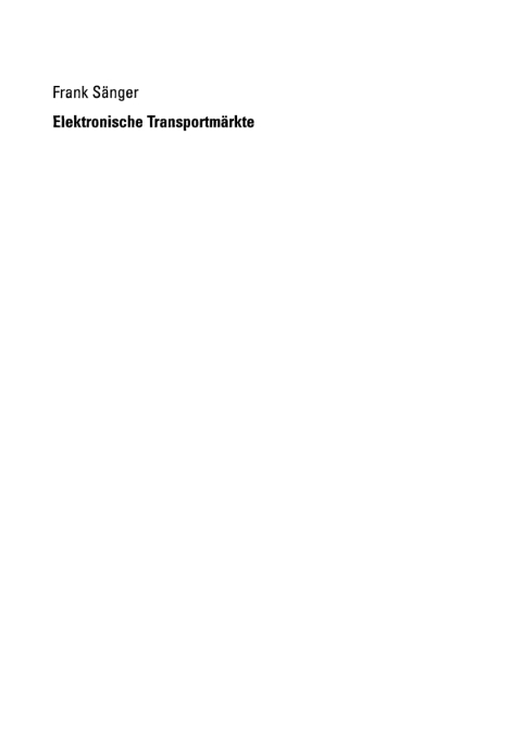 Cover image for book Elektronische Transportmärkte