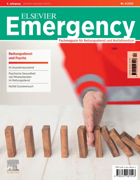 Cover image for book ELSEVIER Emergency. Rettungsdienst & Psyche. 4/2023