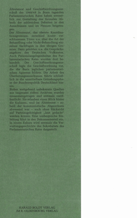Cover image for book Ältestenrat, Geschäftsordnungsausschuß und Überleitungsausschuß