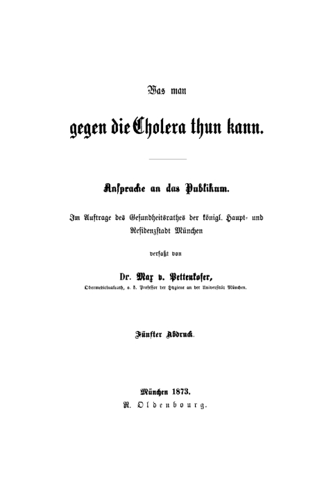 Cover image for book Was man gegen die Cholera thun kann