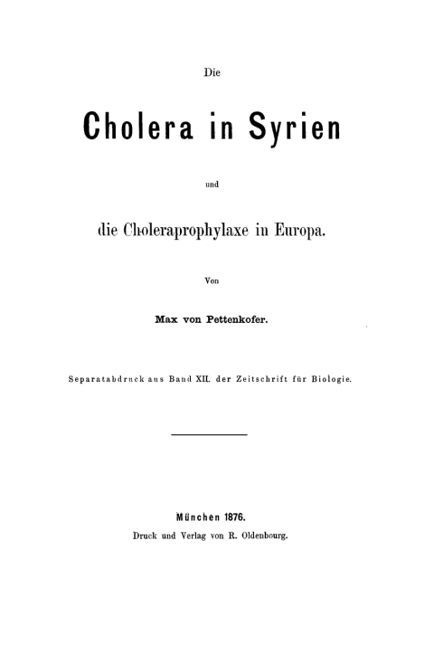 Cover image for book Die Cholera in Syrien und die Choleraprophylaxe in Europa