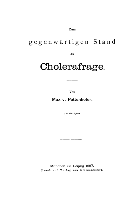 Cover image for book Zum Stand der gegenwärtigen Cholerafrage