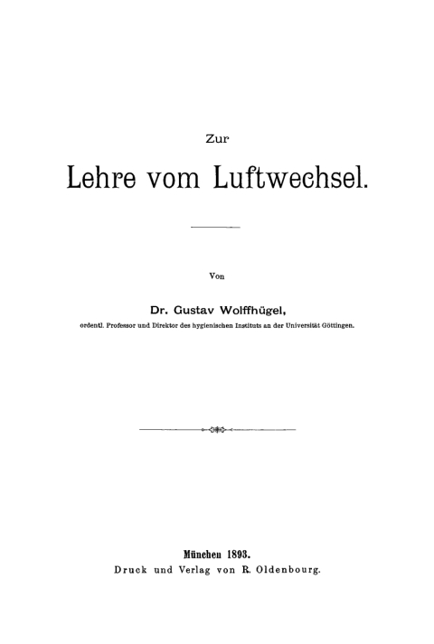 Cover image for book Zur Lehre vom Luftwechsel