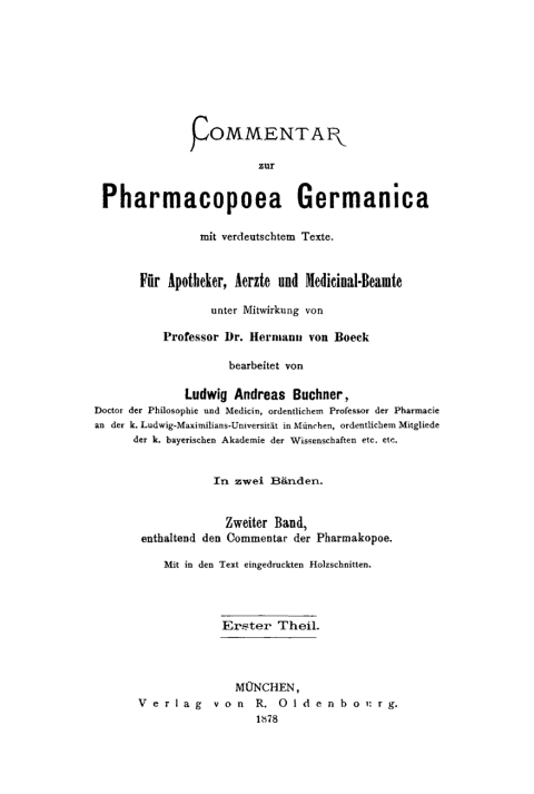 Cover image for book Ludwig Andreas Buchner: Commentar zur Pharmacopoea Germanica mit verdeutschtem Texte. Band 2, Teil 1