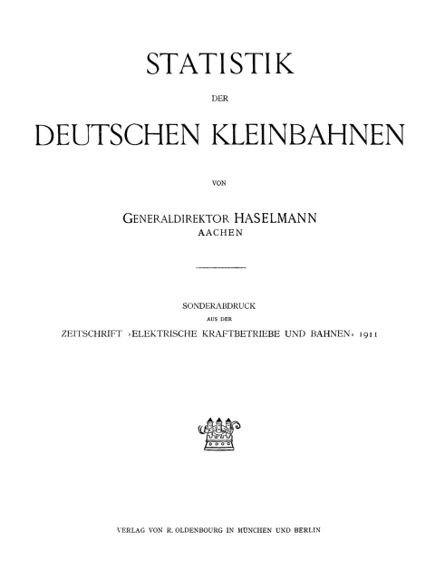 Cover image for book Statistik der deutschen Kleinbahnen