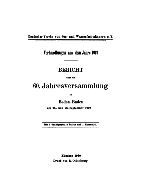 Cover image for book Bericht über die 60.Jahresversammlung in Baden-Baden am 25. und 26. September 1919