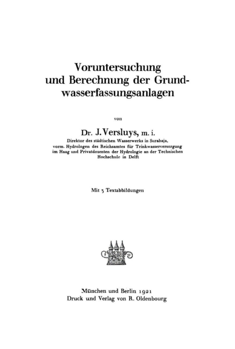 Cover image for book Voruntersuchung und Berechnung der Grundwasserfassungsanlagen
