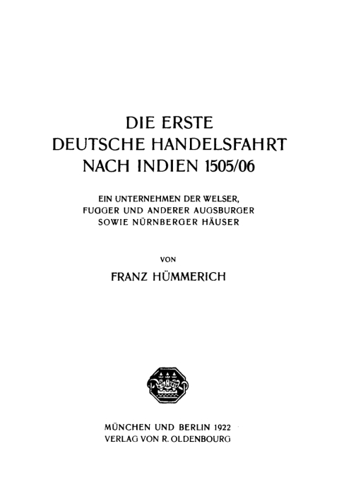 Cover image for book Die erste deutsche Handelsfahrt nach Indien 1505/06
