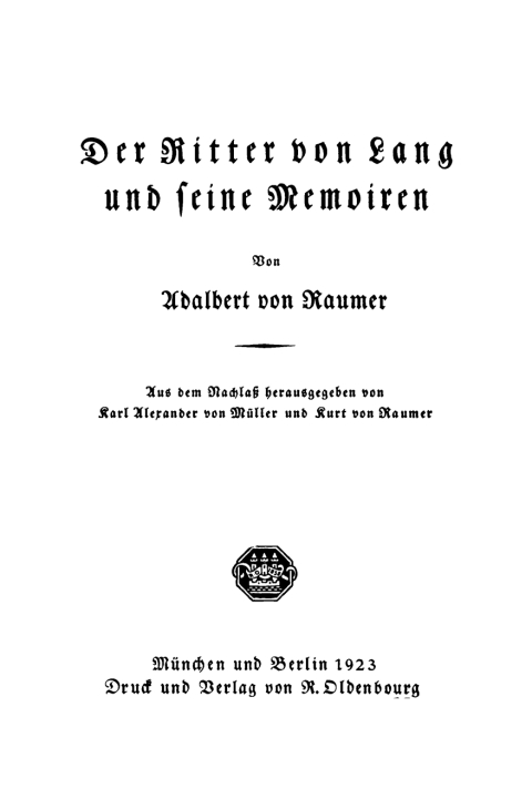 Cover image for book Der Ritter von Lang und seine Memoiren