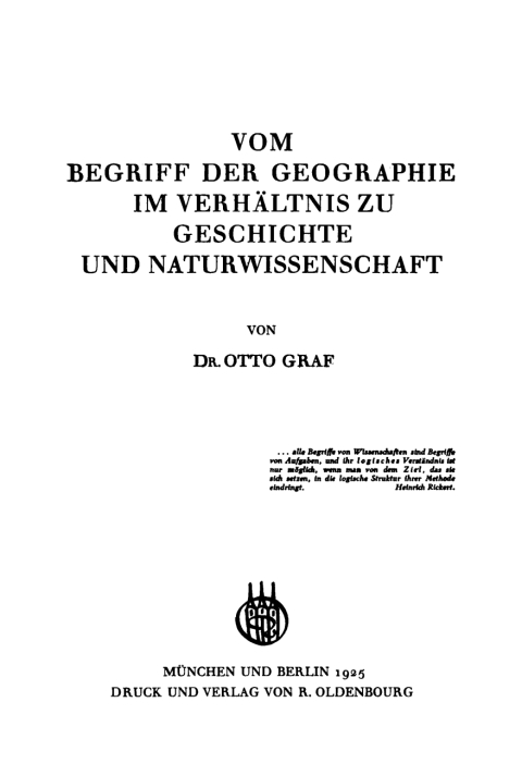 Vom Begriff der Geographie im VerhÃ¤ltnis zu Geschichte und Naturwissenschaft 