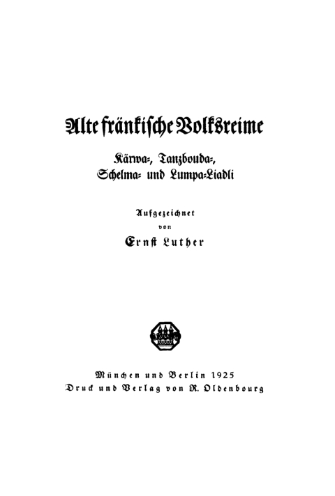Cover image for book Alte fränkische Volksreime