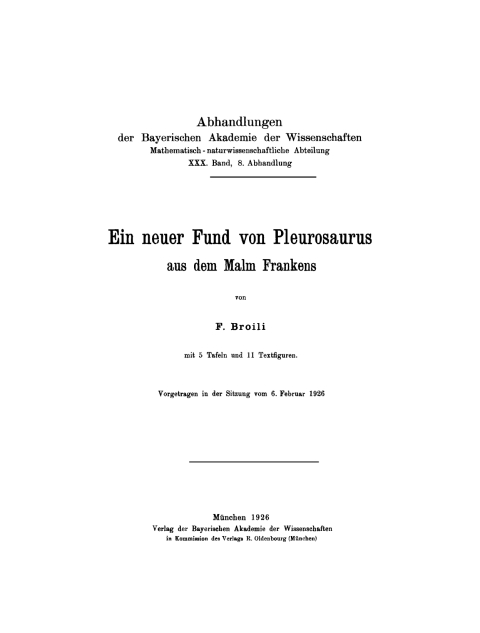 Cover image for book Ein neuer Fund von Pleurosaurus aus dem Malm Frankens