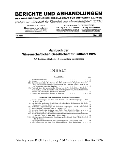 Cover image for book Jahrbuch der Wissenschaftlichen Gesellschaft für Luftfahrt 1925