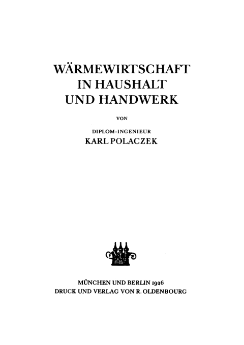 Cover image for book Wärmewirtschaft in Haushalt und Handwerk