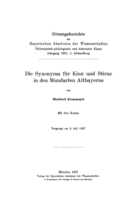 Cover image for book Die Synonyma für Kinn und Stirne in den Mundarten Altbayerns