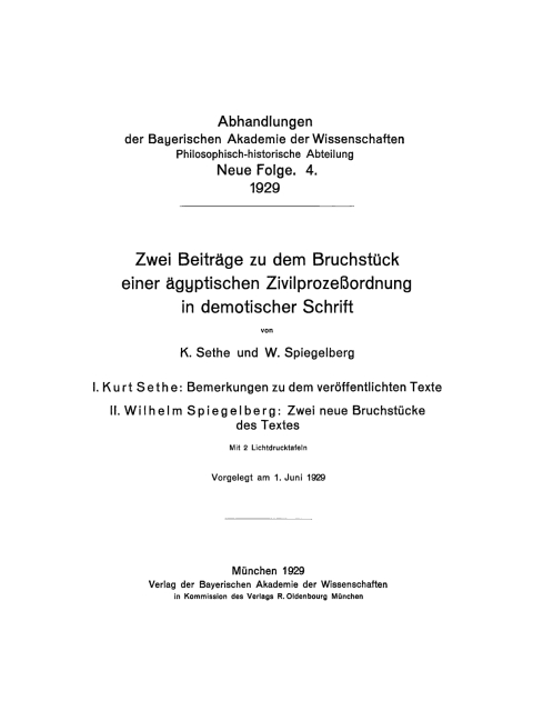 Cover image for book Zwei Beiträge zu dem Bruchstück einer ägyptischen Zivilprozeßordnung in demiotischer Schrift
