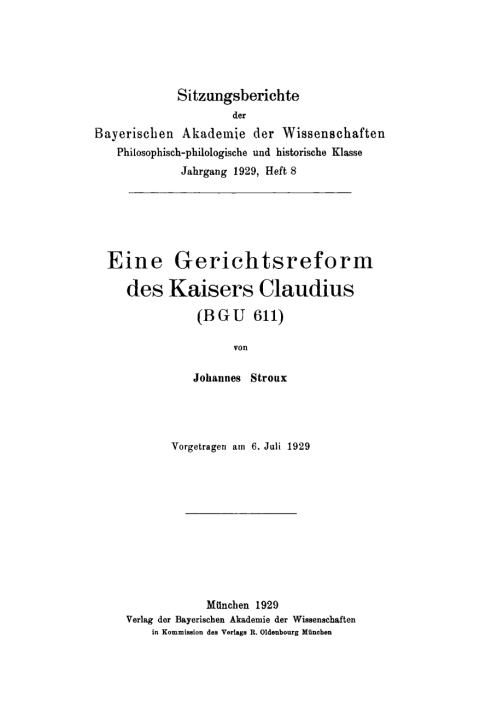 Cover image for book Eine Gerichtsreform des Kaisers Claudius (BGU 611)