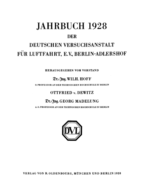 Cover image for book Jahrbuch 1928 der deutschen Versuchsanstalt für Luftfahrt, e.V., Berlin-Adlershof