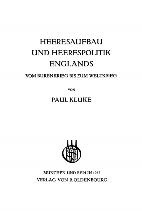 Cover image for book Heeresaufbau und Heerespolitik Englands
