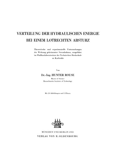 Cover image for book Verteilung der hydraulischen Energie bei einem lotrechten Absturz