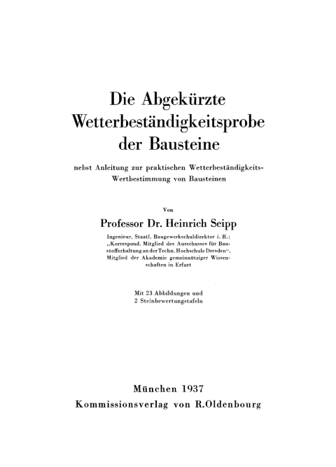 Cover image for book Die Abgekürzte Wetterbeständigkeitsprobe der Bausteine
