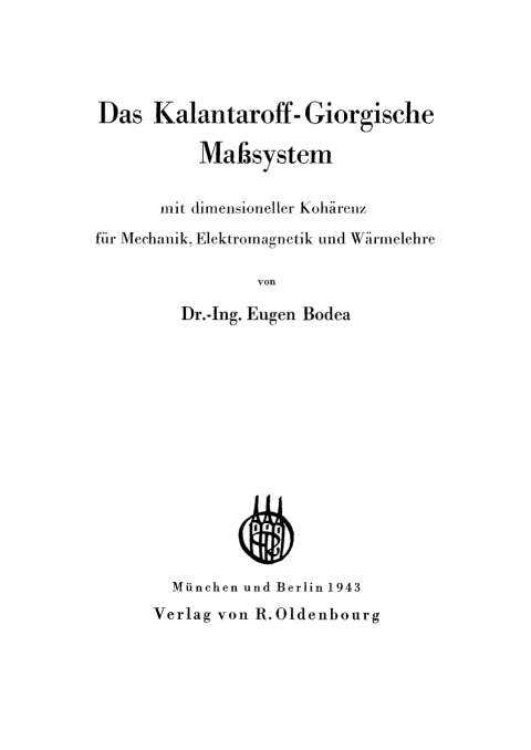 Cover image for book Das Kalantaroff-Giorgische Maßsystem