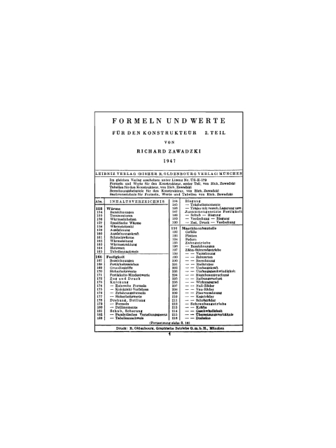 Cover image for book Richard Zawadzki: Formeln und Werte für den Konstrukteur. Teil 2