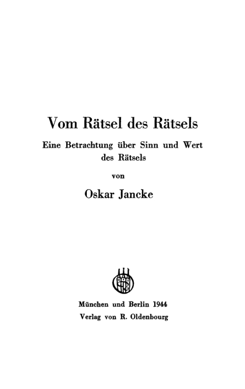 Cover image for book Vom Rätsel des Rätsels