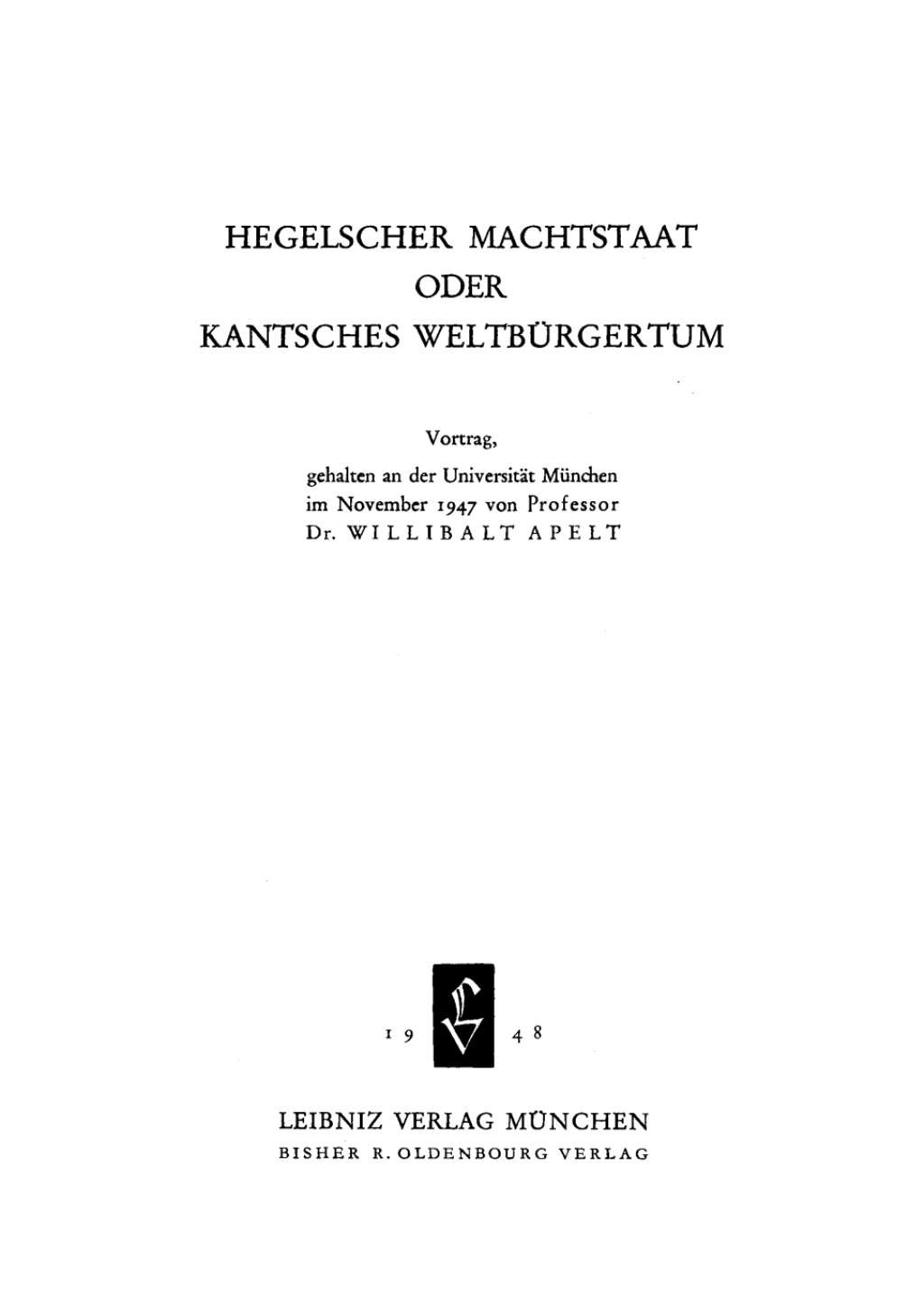 Page Fidelity Hegelscher Machtstaat oder Kantsches Weltbürgertum; $112.76
