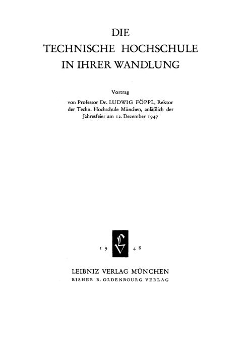Cover image for book Die technische Hochschule in ihrer Wandlung