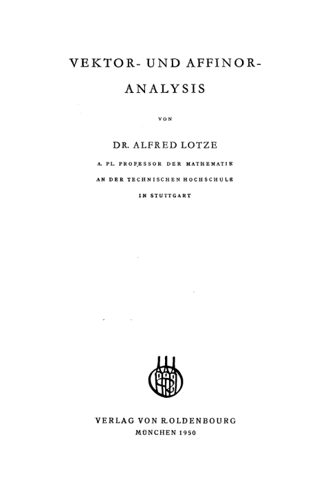 Cover image for book Vektor- und Affinor-Analysis