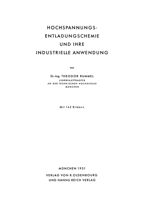 Cover image for book Hochspannungsentladungschemie und ihre industrielle Anwendung