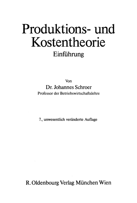 Cover image for book Produktions- und Kostentheorie