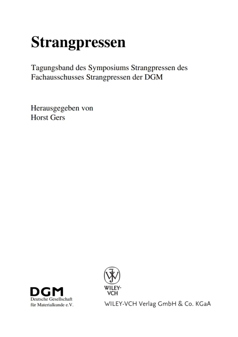 Cover image for book Strangpressen