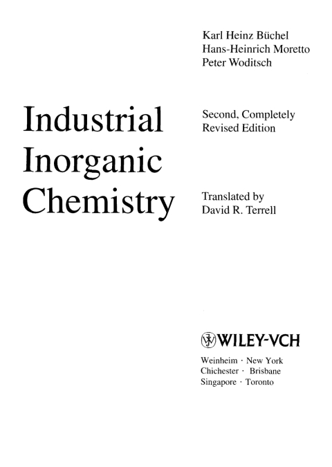 Cover image for book Industrial Inorganic Chemistry, Completely Revised Edition