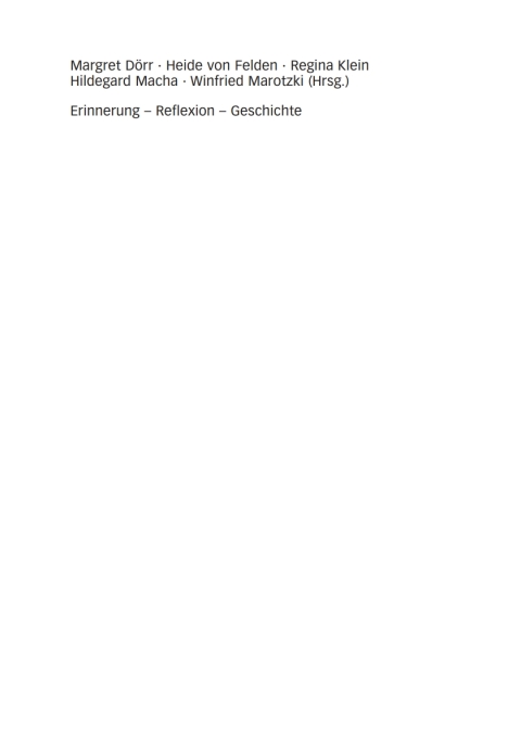 Cover image for book Erinnerung - Reflexion - Geschichte